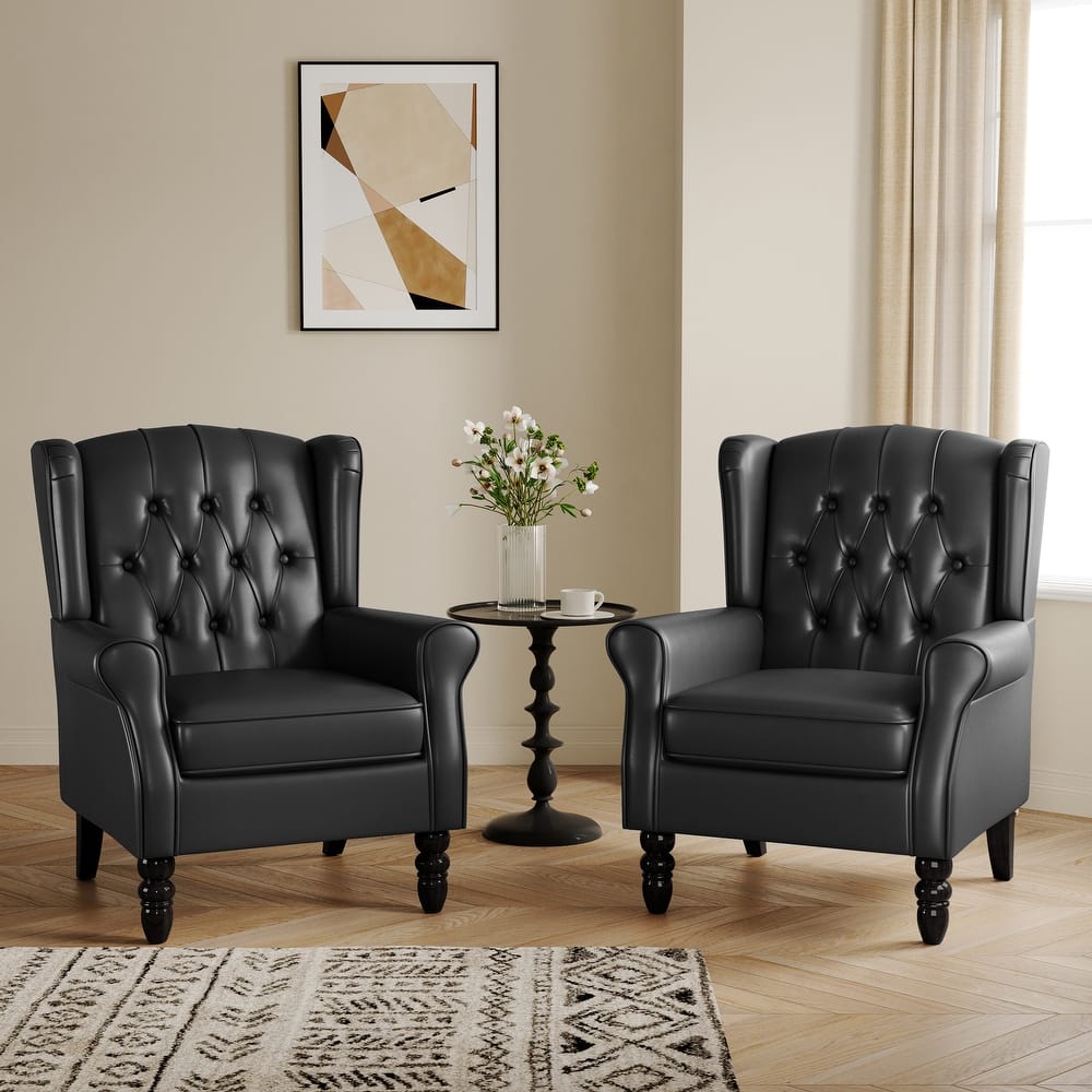 Button-Tufted Accent Club Chair Wingback Armchair Set of 2