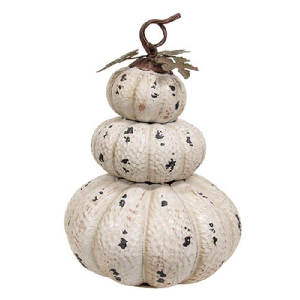 Distressed White Metal Triple Stack Pumpkin Fall Decor 18 In - 12" x 12" x 18"