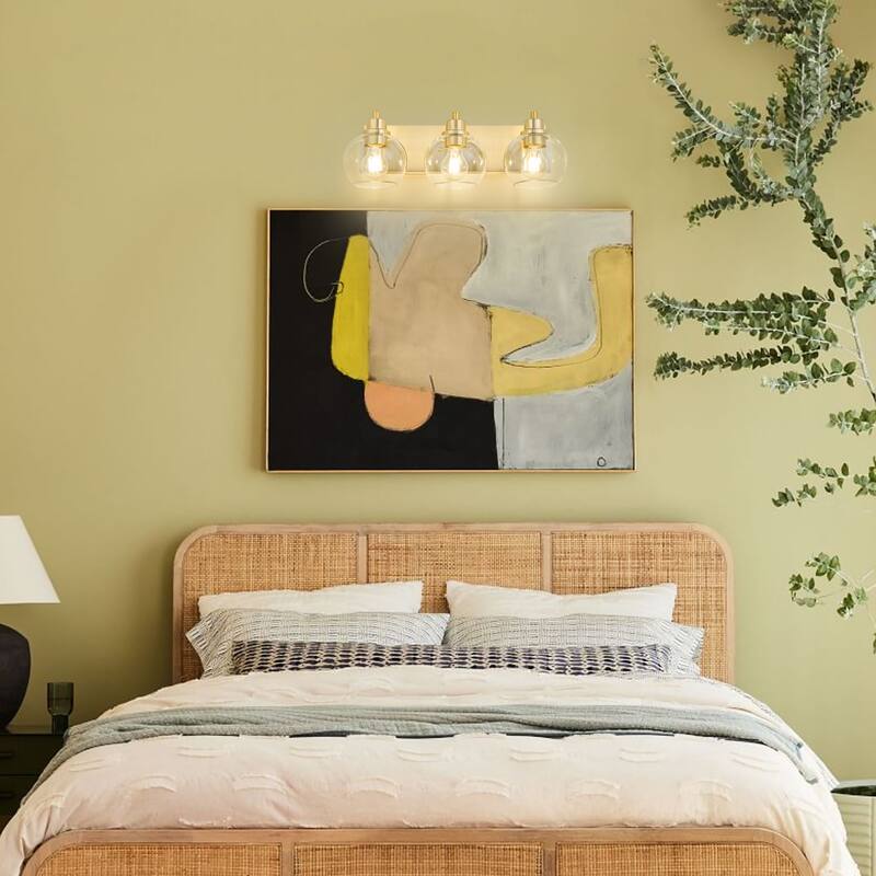3 Light Bathroom Vanity Light Gold Modern Wall Sconce Mirror Light Fixture with Clear Glass