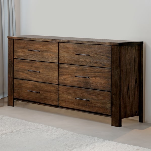 Tiva 59 Inch Wide 6 Drawer Dresser, Metal Handles, Distressed Oak Brown - Bed Bath & Beyond