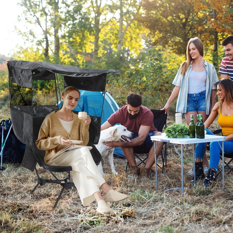 Low Profile Backpack Beach Chair with Canopy, High Back, Sunshade