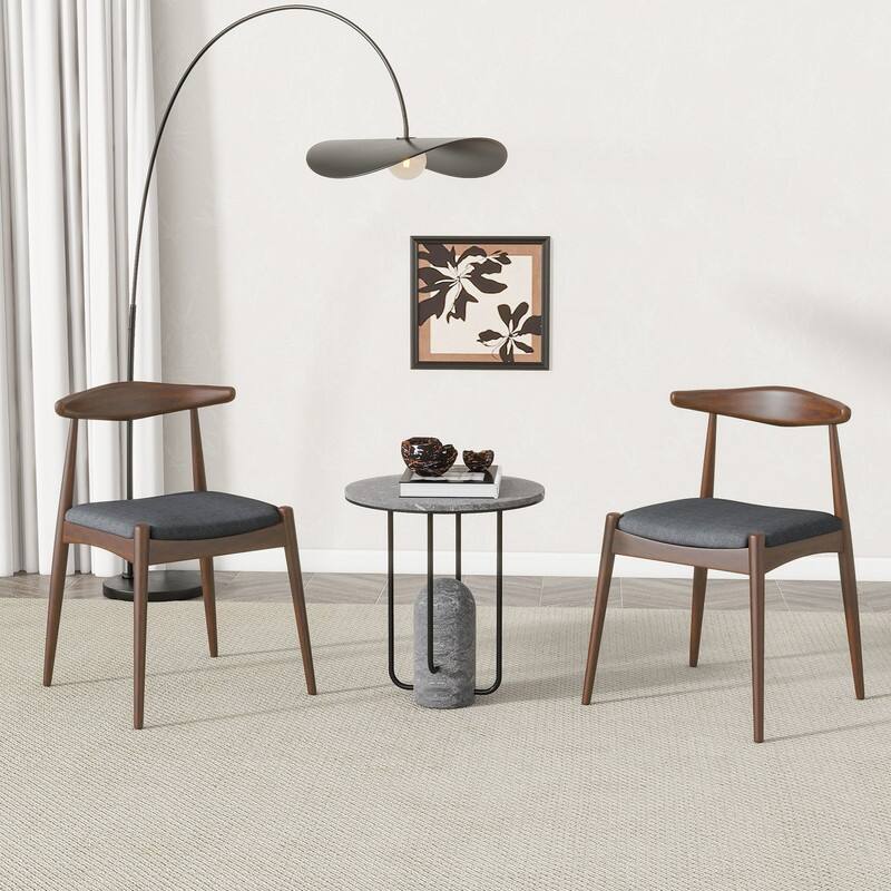 Set of 2 Rubberwood Dining Chairs with Ergonomic Backrest & Comfort Cushions - Charcoal,Walnut