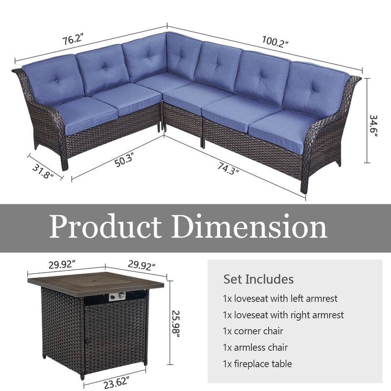 Gymojoy Wicker Outdoor Patio Furniture Sets with Fire Pit Table
