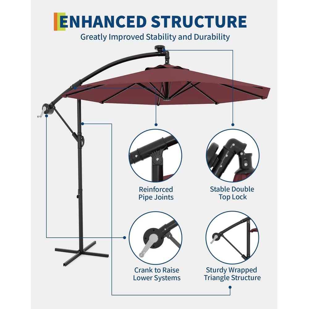 Coromose 10FT Hanging Cantilever Umbrella, 8 Ribs, 360 Rotating Base