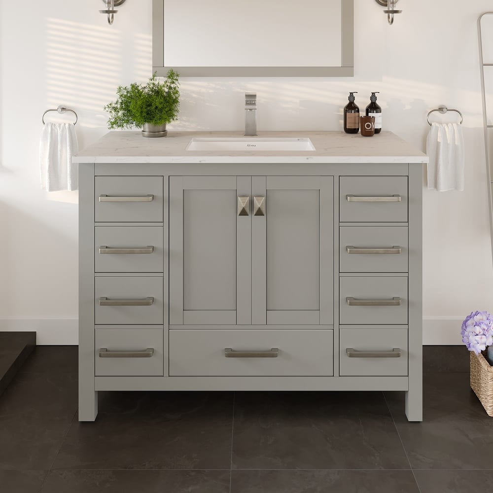 Eviva London 42"W Bath Vanity with Carrara Quartz Top & Undermount Sink