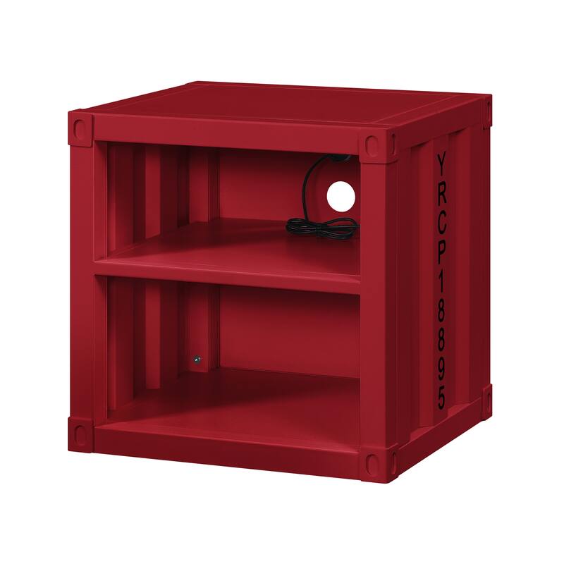 Industrial Design Nightstand, Bedside Decorative Table with USB Port, Sofa Side Table with 2 Open Compartments