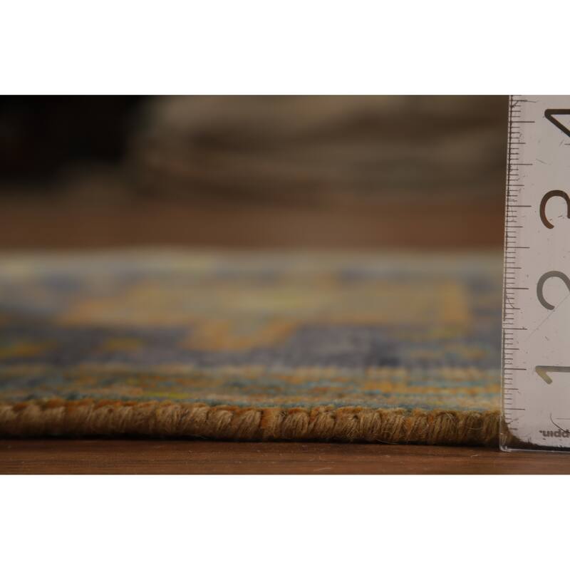 Hand Knotted Oriental 100% Wool Carpet Transitional Geometric Greys & Charcoal Khotan Runner Rug - 9' 8'' X 2' 6''