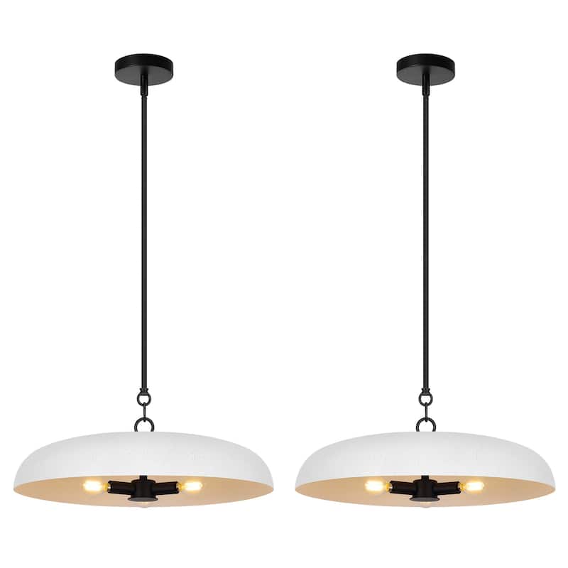 LamQee 20" Pendant Light Metal Dome Ceiling Hanging Chandelier - 19.7 inch - 2Pack/Handmade Diatom White