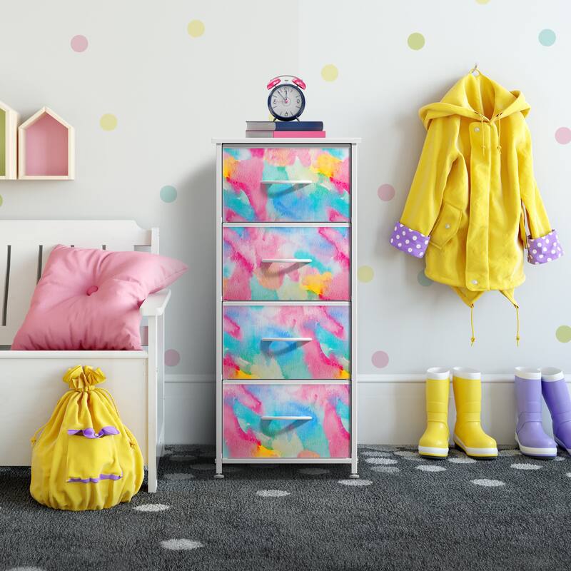 4 Drawer Bedside Nightstand Chest Tower Bedroom Dresser, Pastel Colors