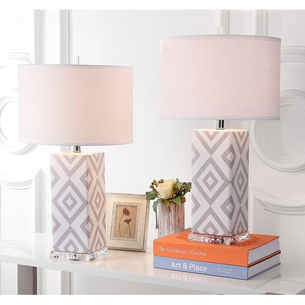 slide 2 of 9, SAFAVIEH Lighting 27-inch Grey Diamonds Table Lamp (Set of 2) - 15"x15"x27"