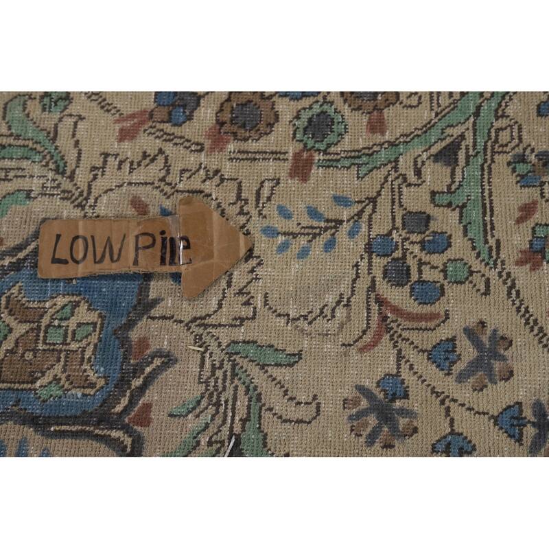 Floral Medallion Tabriz Persian Area Rug Beige Handmade Wool Carpet - 9'7"x 12'9"