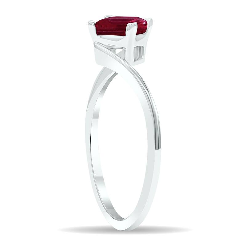 Women's Solitaire Ruby Wave Ring in 10K White Gold