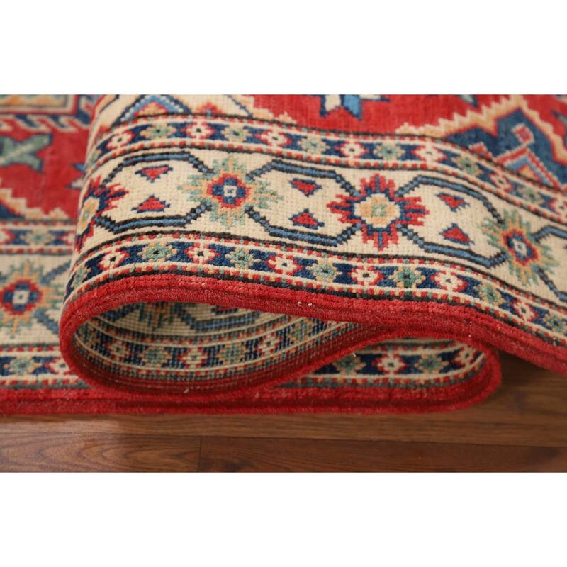 Geometric Kazak Runner Rug Hand-Knotted Wool Carpet - 2'8" x 10'1"