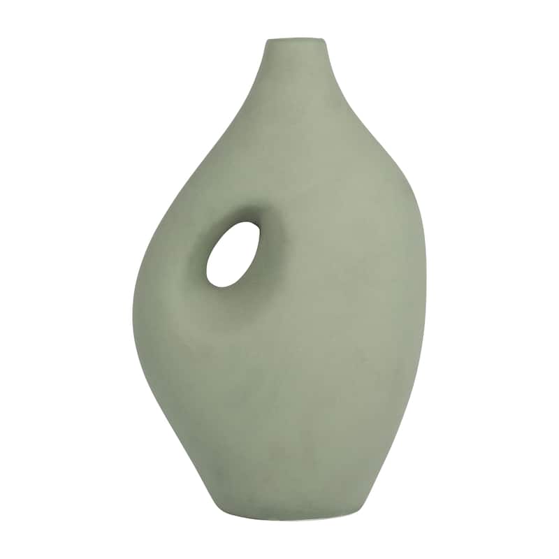 Sagebrook Home Ceramic 12" Nomadic Handle Vase, Novelty, 12"H, Solid - Green