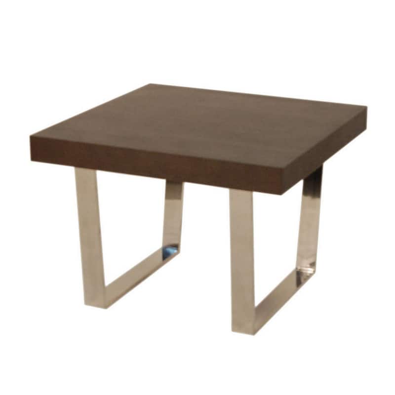 Ien 28 Inch Side End Table, Square Top, Metal Sled Legs, Espresso Brown