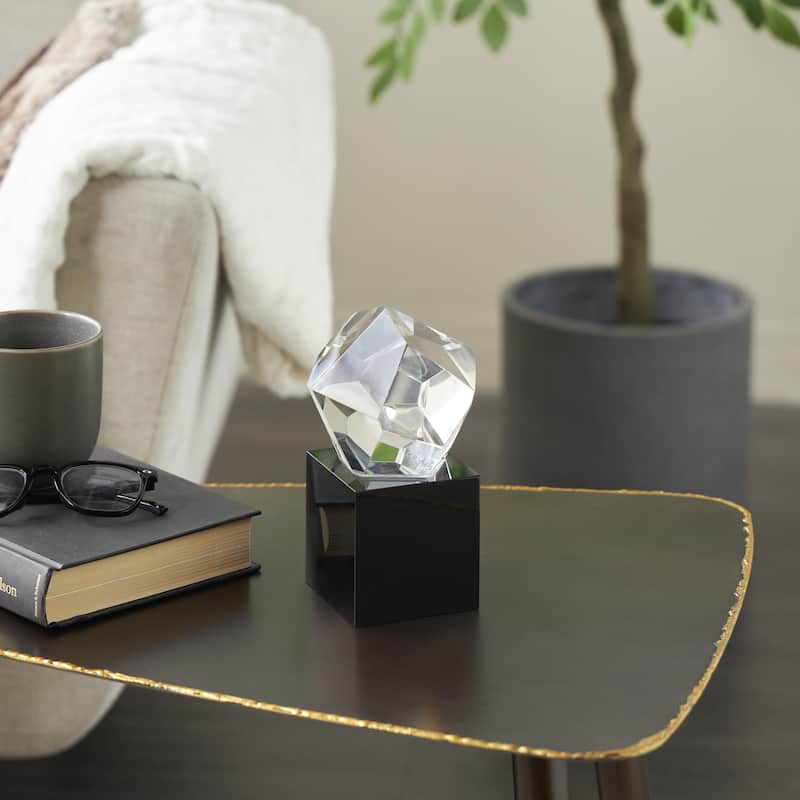 Glass Abstract Cut Stone Inspired Decorative Sculpture with Black Base - Clear - Roche River Decor