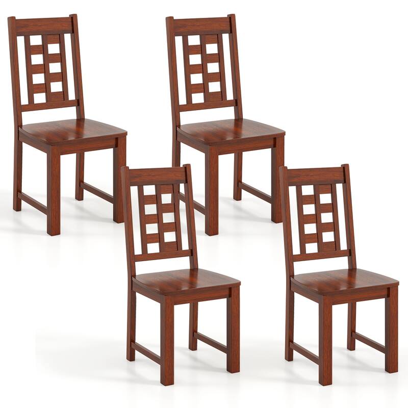 Gymax Dining Chairs Set of 4 w/Solid Rubber Wood Frame Elegant - Brown - Set of 4