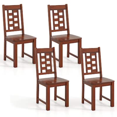 Gymax Dining Chairs Set of 4 w/Solid Rubber Wood Frame Elegant