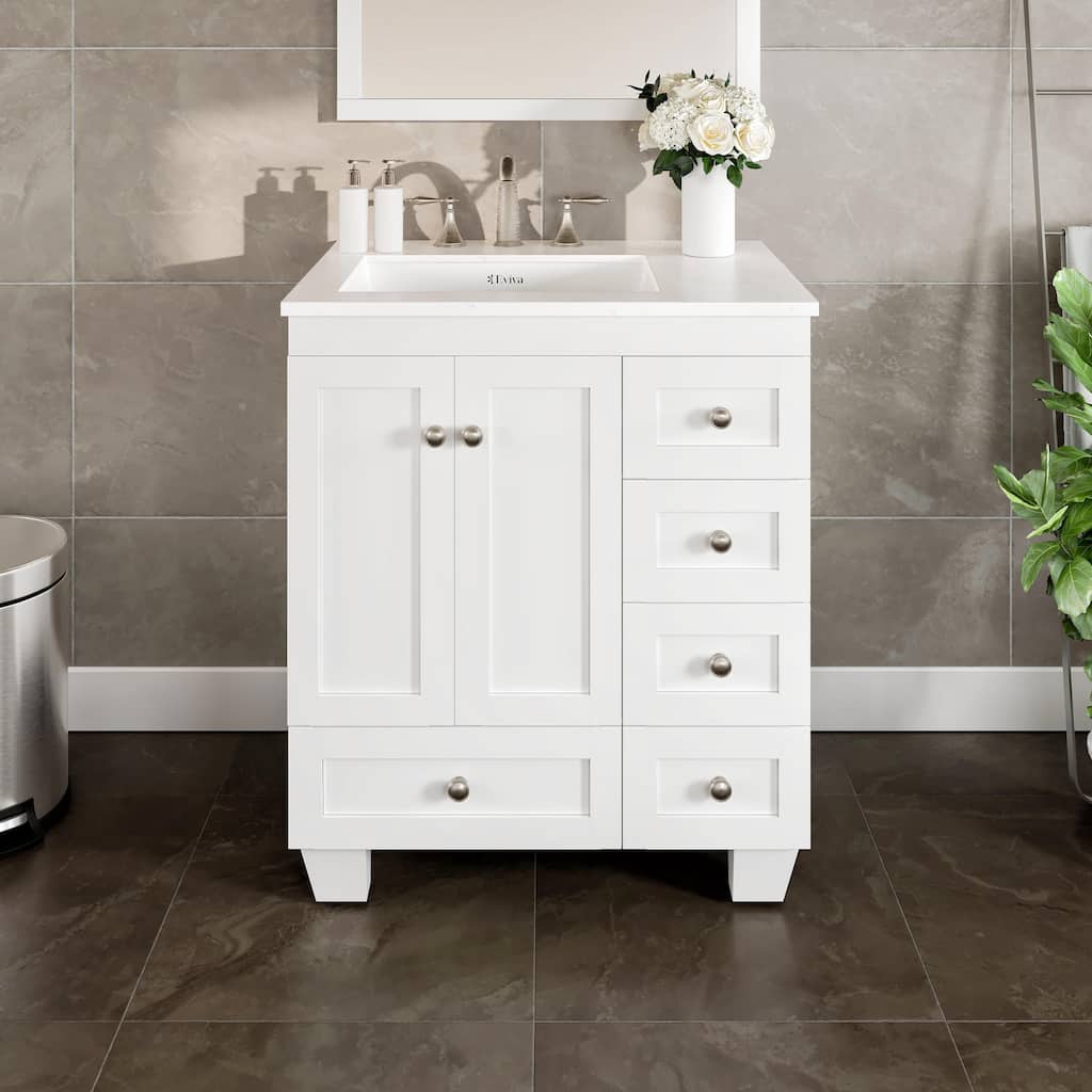 Acclaim 28"W WH Bath Vanity with Carrara Quartz Top and Undermount Sink - 28''