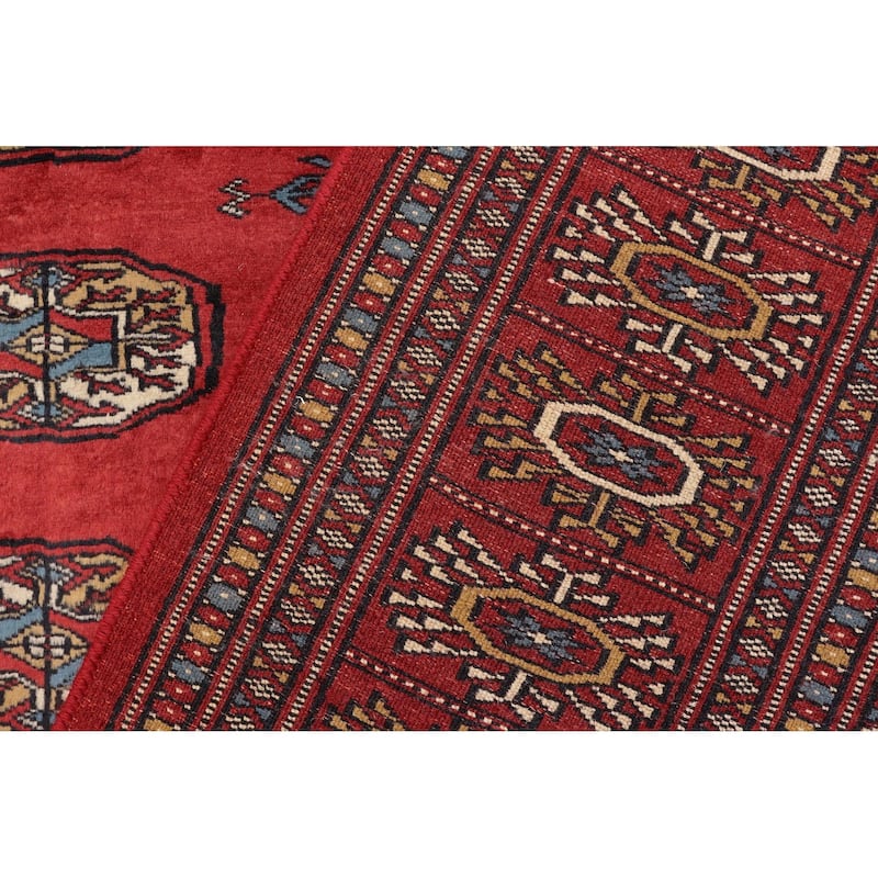 Rustic Bokhara Paola Red Blue Hand Knotted Rug - 4'1'' x 6'0''