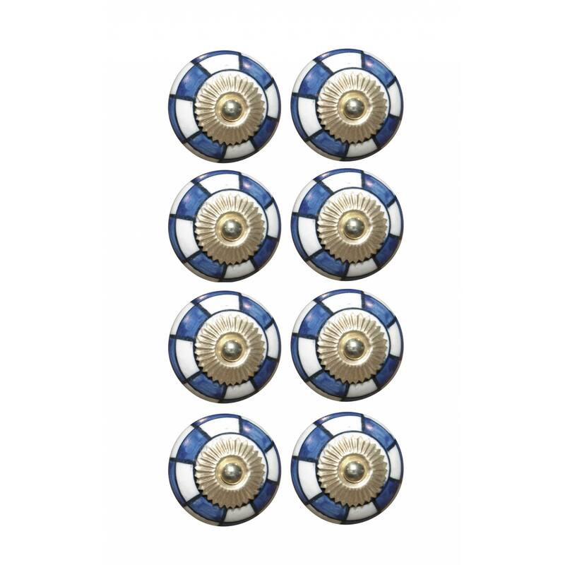 Charming Blue And Gold Set Of 8 Knobs