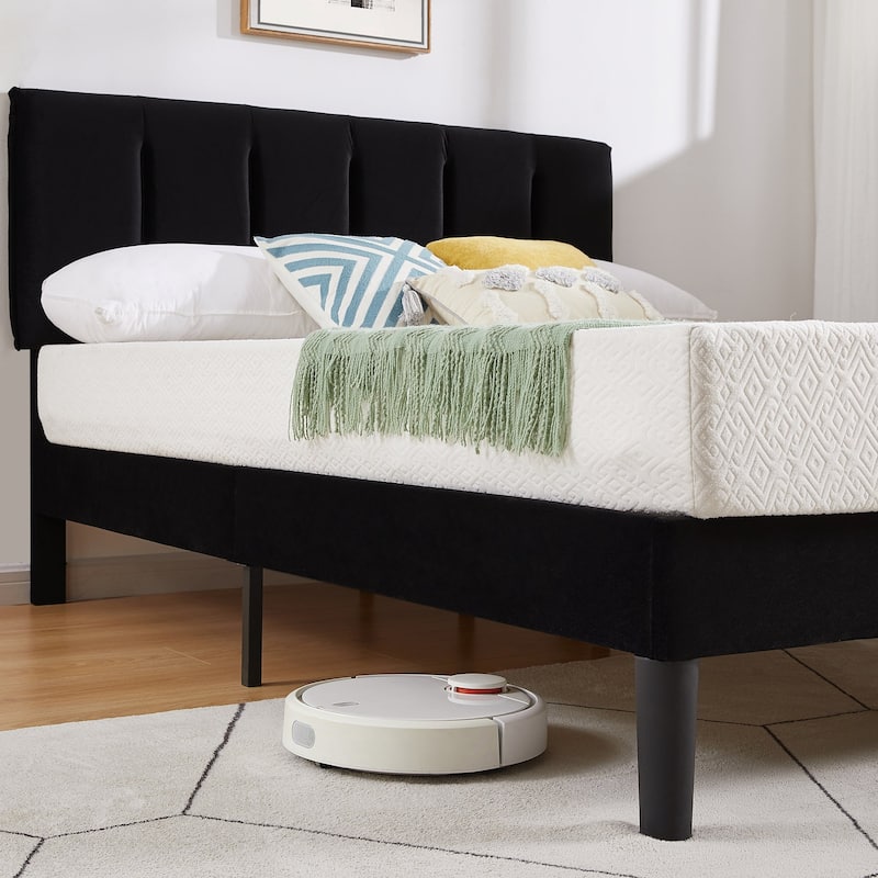 VECELO Tufted Upholstered Platform Bed Frame with Adjustable Height Headboard Twin/Full/Queen Size Beds