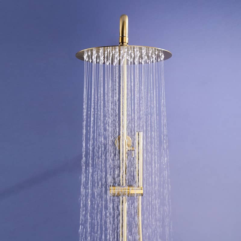 1-Spray Patterns with 1.5 GPM 10" Wall Mount Dual Shower Heads - 10 in - Brushed Gold