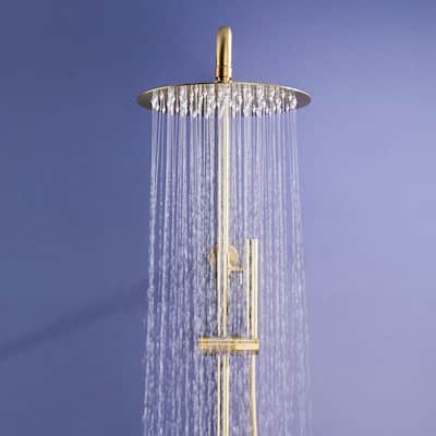 1-Spray Patterns with 1.5 GPM 10 in. Wall Mount Dual Shower Heads with Handheld Shower Head Set in Brushed Gold - 10 in
