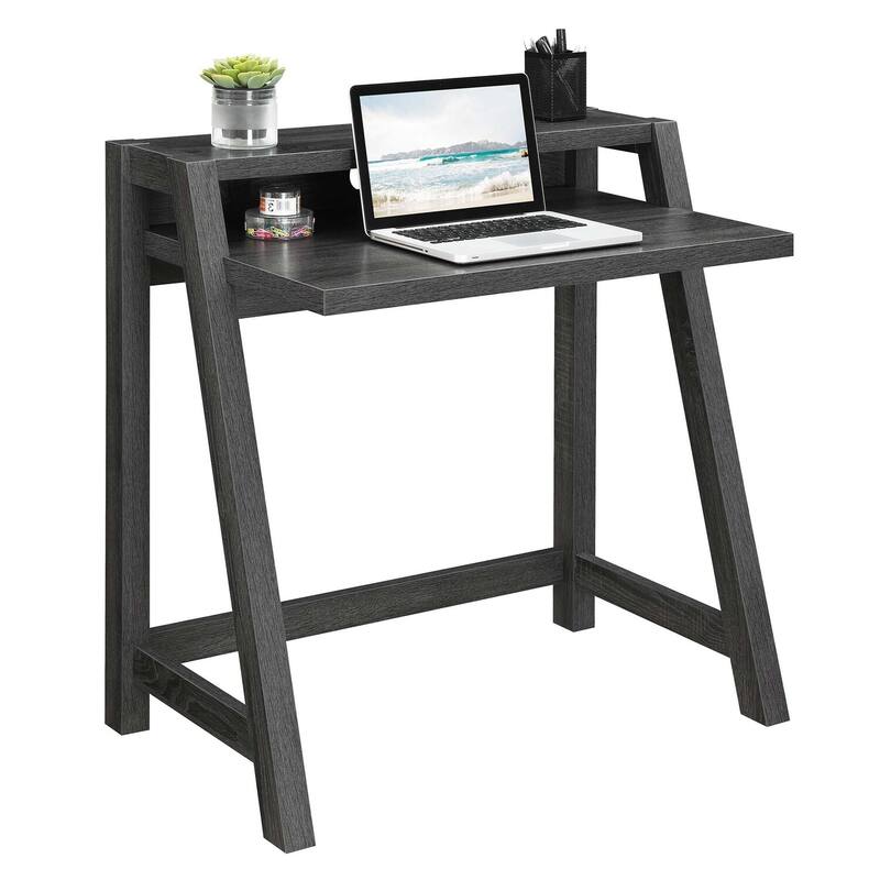 Modern 2 Tier Desk - Compact Computer Writing Table - Home Office Workstation