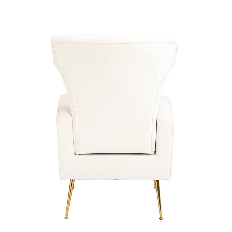 White Velvet Wingback Accent Chair with Gold Legs
