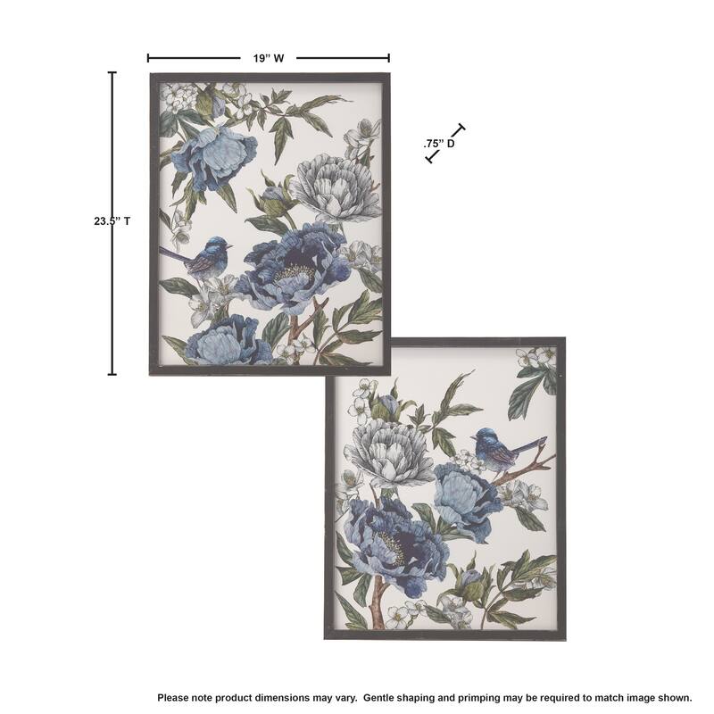 Mdf Bird And Peonies 19 X 23.5" Set of 2 - 23.5