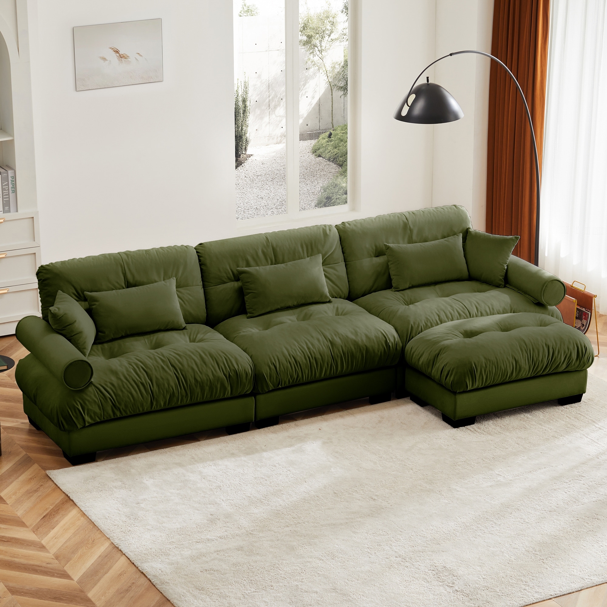 GDFStudio - Vanhorn Velvet 3-Seater Sectional Sofa with Movable Ottoman
