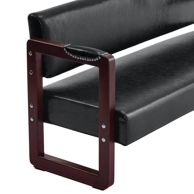 BarberPub Upholstered Waiting Room Chairs, Bench with Backrest, Faux Leather Armed Bench - 23"D x 61.2"W x 29.9"H