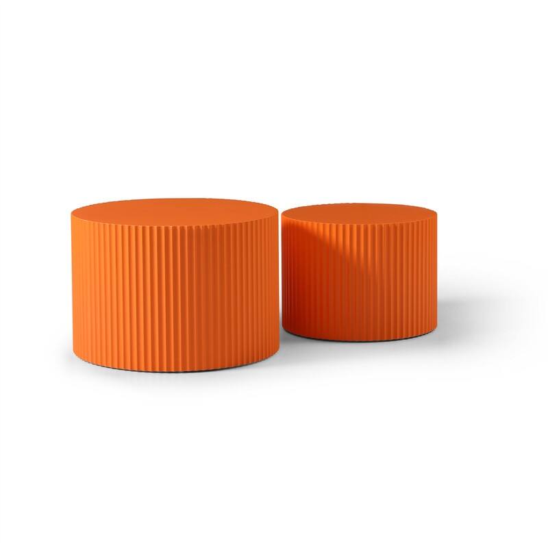 Modern Handcraft Round Coffee Table Nesting Table, Set of 2