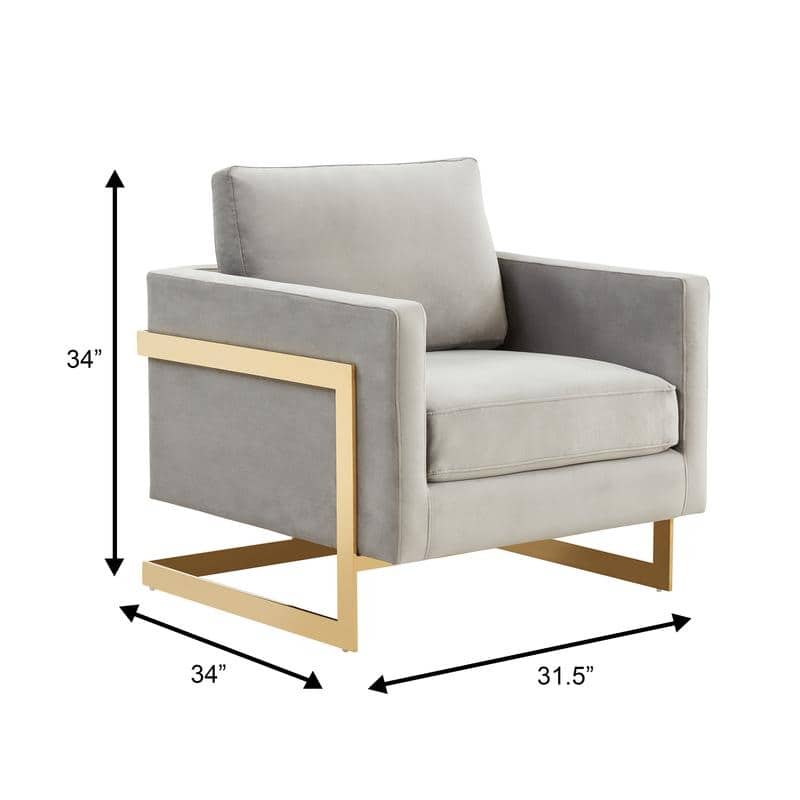 Lincoln Modern Velvet Upholstered Accent Designer Lounge Chair with Gold Frame for Living Room, Bedroom and Home Office - 34"