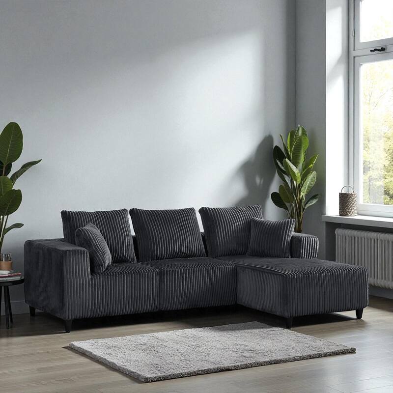 103" Modular Corduroy Sectional Sofa, Deep Seat Cloud Couch, Upholstered 4-Seater Sofa for Living Room, No Assembly Required