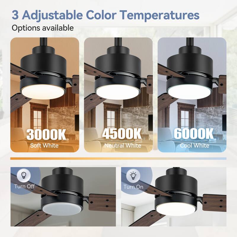 36/42/52-Inch Reversible 3/5-Blade Integrated LED Ceiling Fan with Light Remote