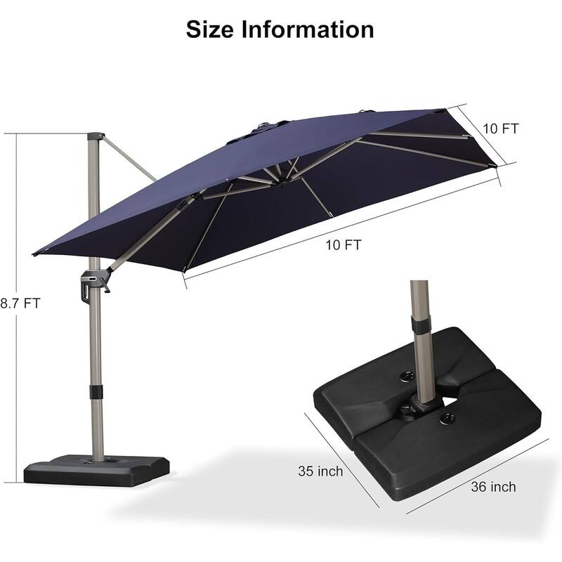 PURPLE LEAF Elegant Champagne-Gold Patio Cantilever Umbrella Adjustable Offset Umbrella With Base