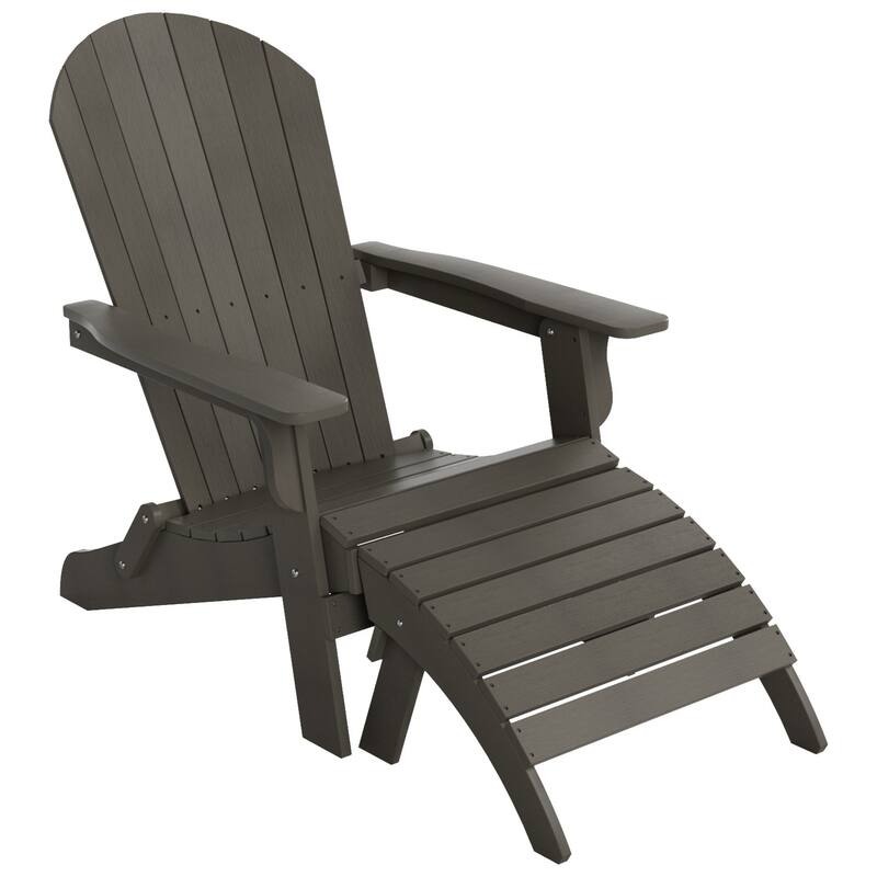 Vineyard HIPS Outdoor Folding Eco-Friendly All Weather Seashell Adirondack Chair with Ottoman (2-Piece Set)