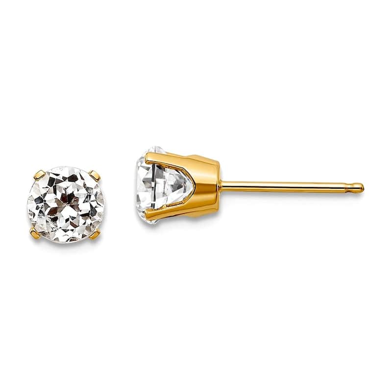 Curata 14k Yellow Gold 5mm Genuine Gemstone Birthstone Stud Earrings - White Zircon