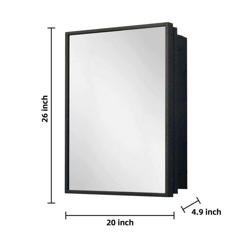 Medicine Cabinet Mirror, Wall-Mounted or Recessed Installation, Black Iron Powder Material, Removable Shelf for Bathroom