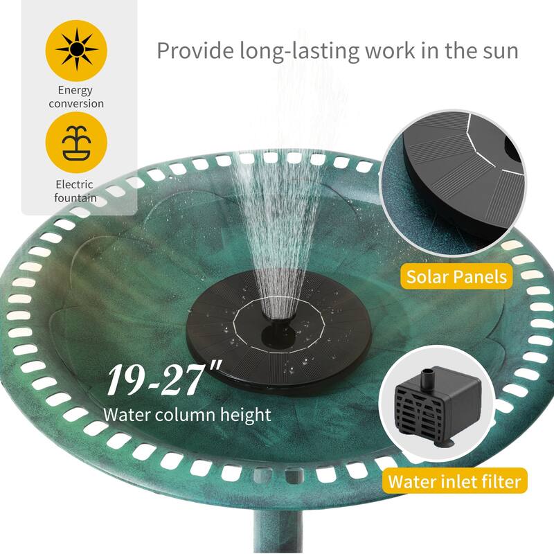 Javlergo Solar Fountain Pump Black Solar Powered Fountain with 6 Nozzles for Bird Bath Small Pond Garden Decor
