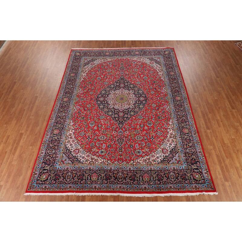 Traditional Floral Kashan Turkish Rug Medallion Machine-Made Carpet - 9'7" x 13'3"