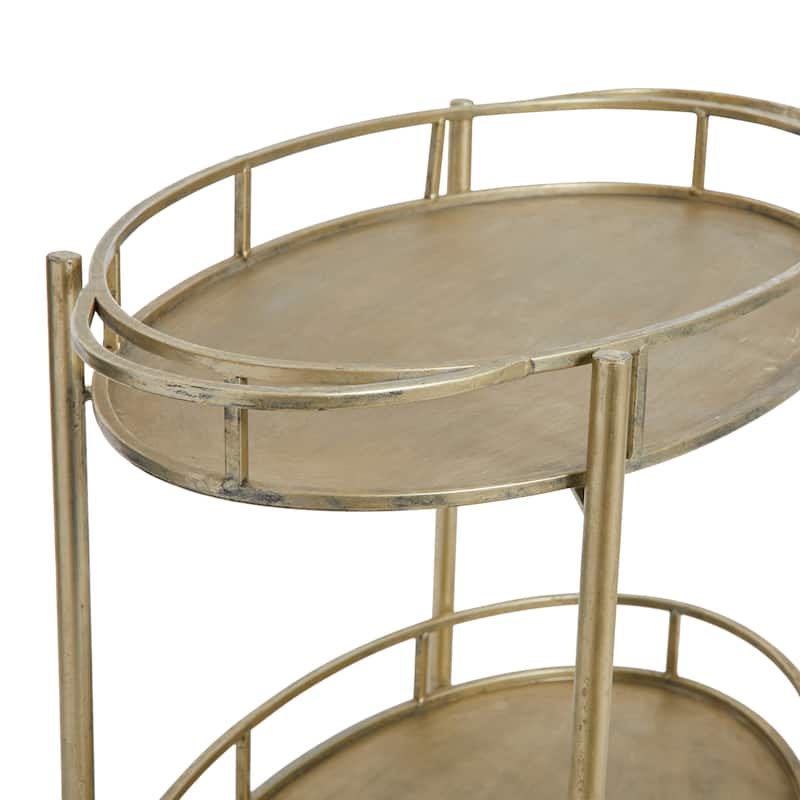 Oval 2-Tier Metal Bar Cart with Wheels
