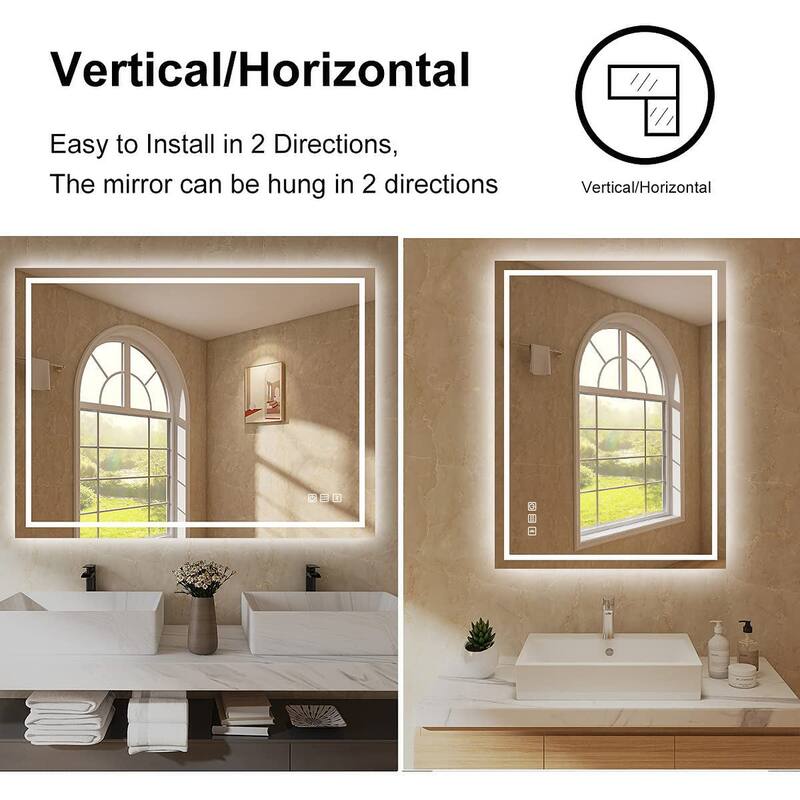 Rectangular Frameless Anti-Fog Multi-functional Wall-Mount LED Bathroom Vanity Mirror