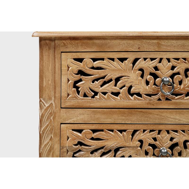 Florence Floral Solid Mango Wood 3-Drawer Nightstand Assembled