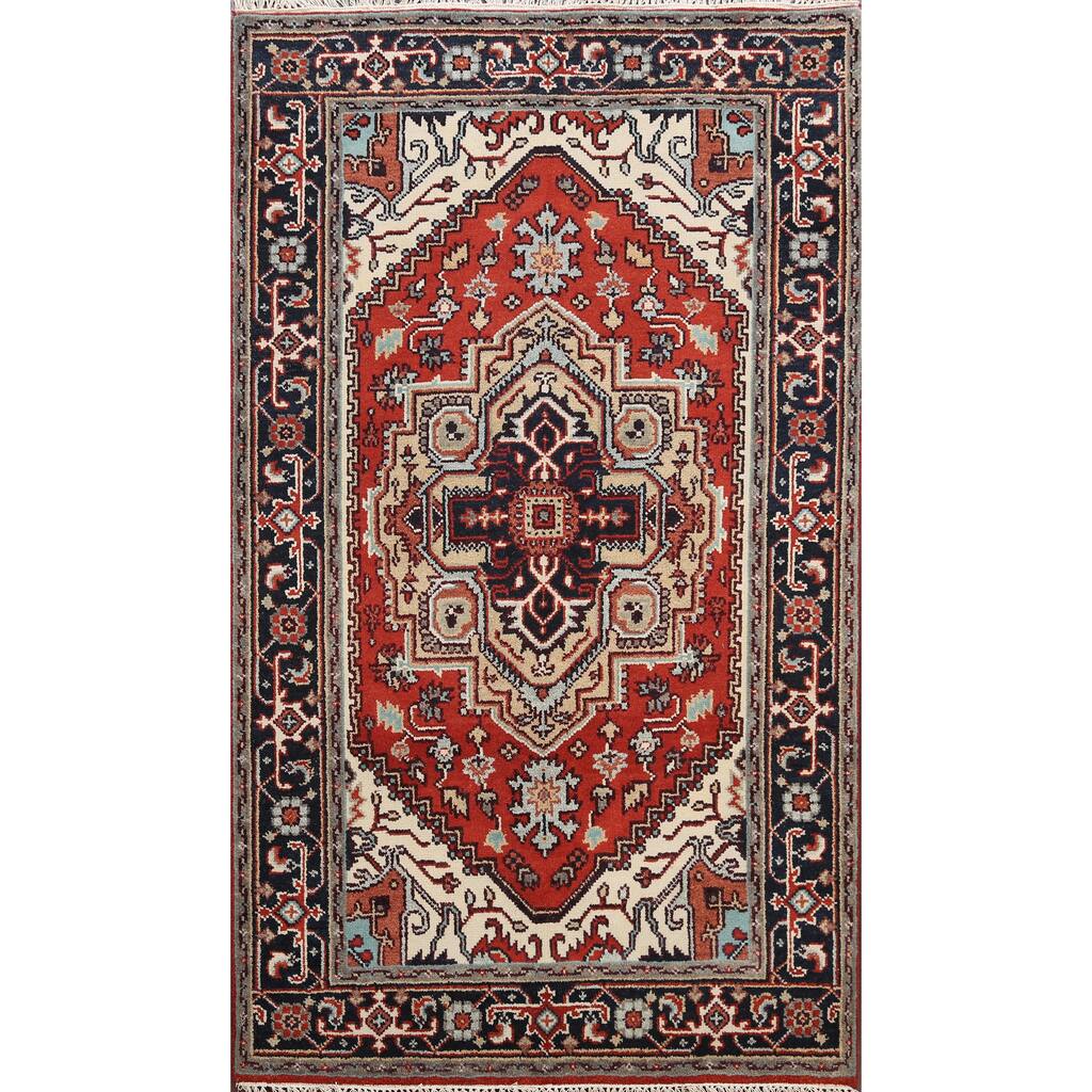 Geometric Oriental Heriz Wool Area Rug Hand-knotted Foyer Carpet - 4'0" x 6'1"