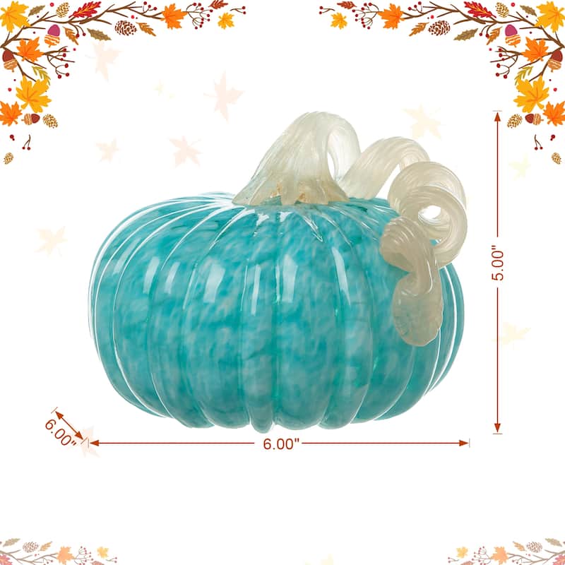 Glitzhome Fall Harvest Amber Dots Blue Round Glass Pumpkin Thanksgiving Home Accent