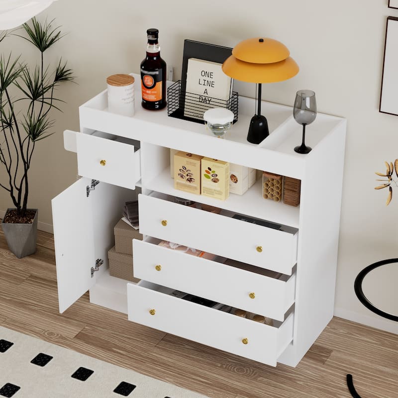 White Dresser with 4 Drawers & 1 Cabinet Double Dresser Changing Table