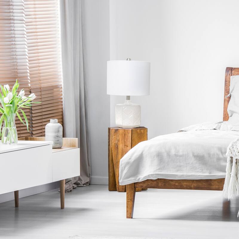 19 in. White Finish Table Lamp with White Shade, Sturdy Table Lamp for Living Rooms and Bedrooms